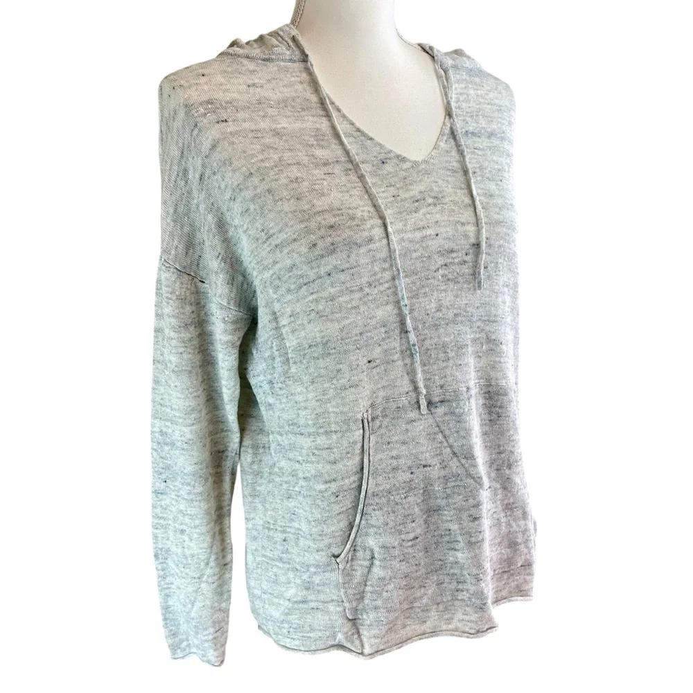 HAVEN WELL WITHIN Gray Linen Hoodie Hooded Sweater Sz M Beach Casual Sheer Light